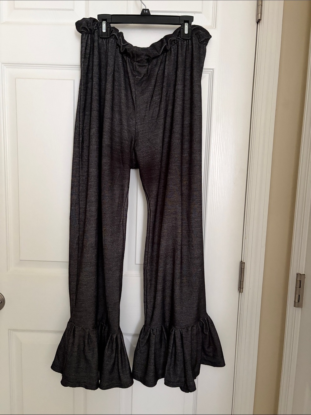 Black Ruffle-Hem Wide Leg Pants - Women's